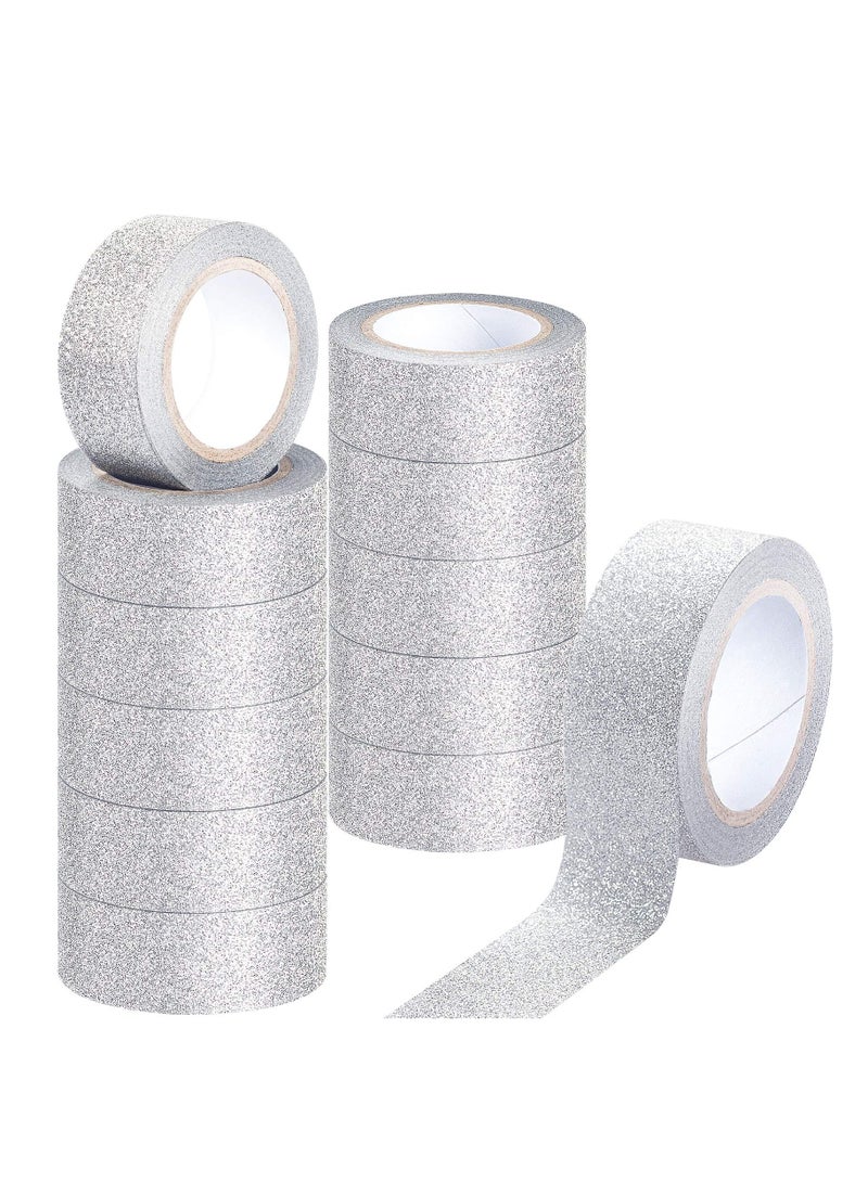 Silver Glitter Washi Tape Set, 12 Rolls Crafting Tape Glitter Masking Tape for Festival Decoration Scrapbooking, Journal, Planner, Gift Wrapping, 0.6 Inch Wide - Image 1